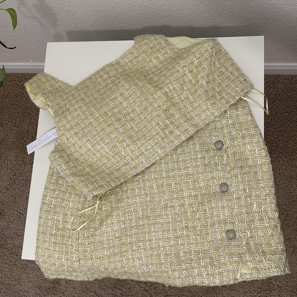 House of Harlow 1960 Yellow Tweed Skirt & Crop Top Set Size L NWT - Picture 6 of 9